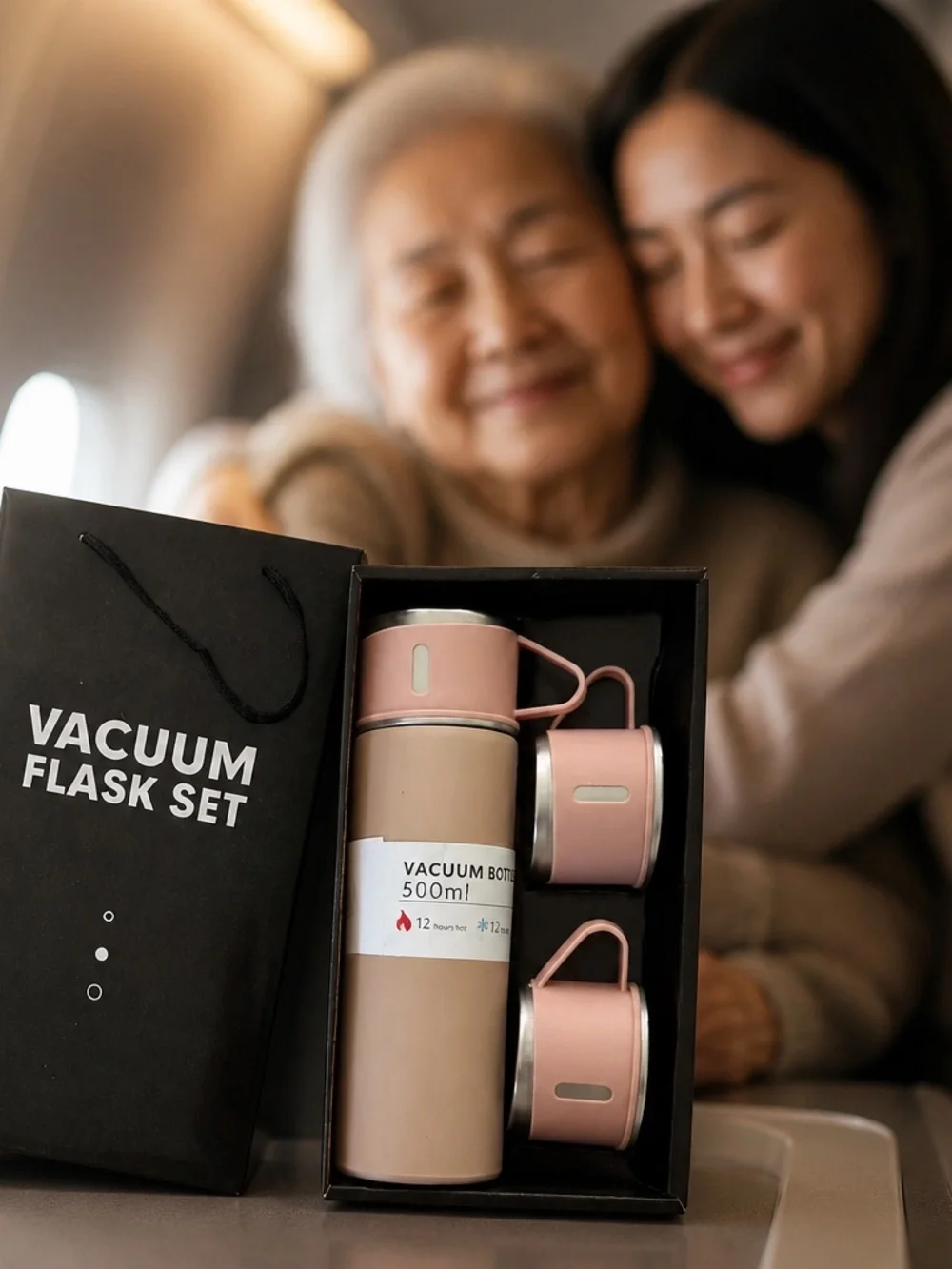 Vacuum Flask Set - Pink and Tan 500ml